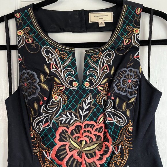 Anthropologie Moulinette Soeurs Size 0 Black Floral Embroidered Perennial Dress - Picture 3 of 5